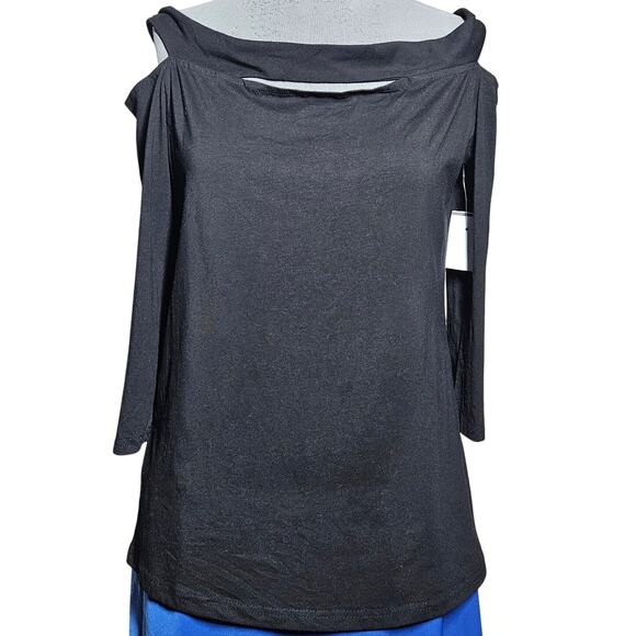 Black Cut Out Cotton Blend Tee Size Large - Picture 1 of 4